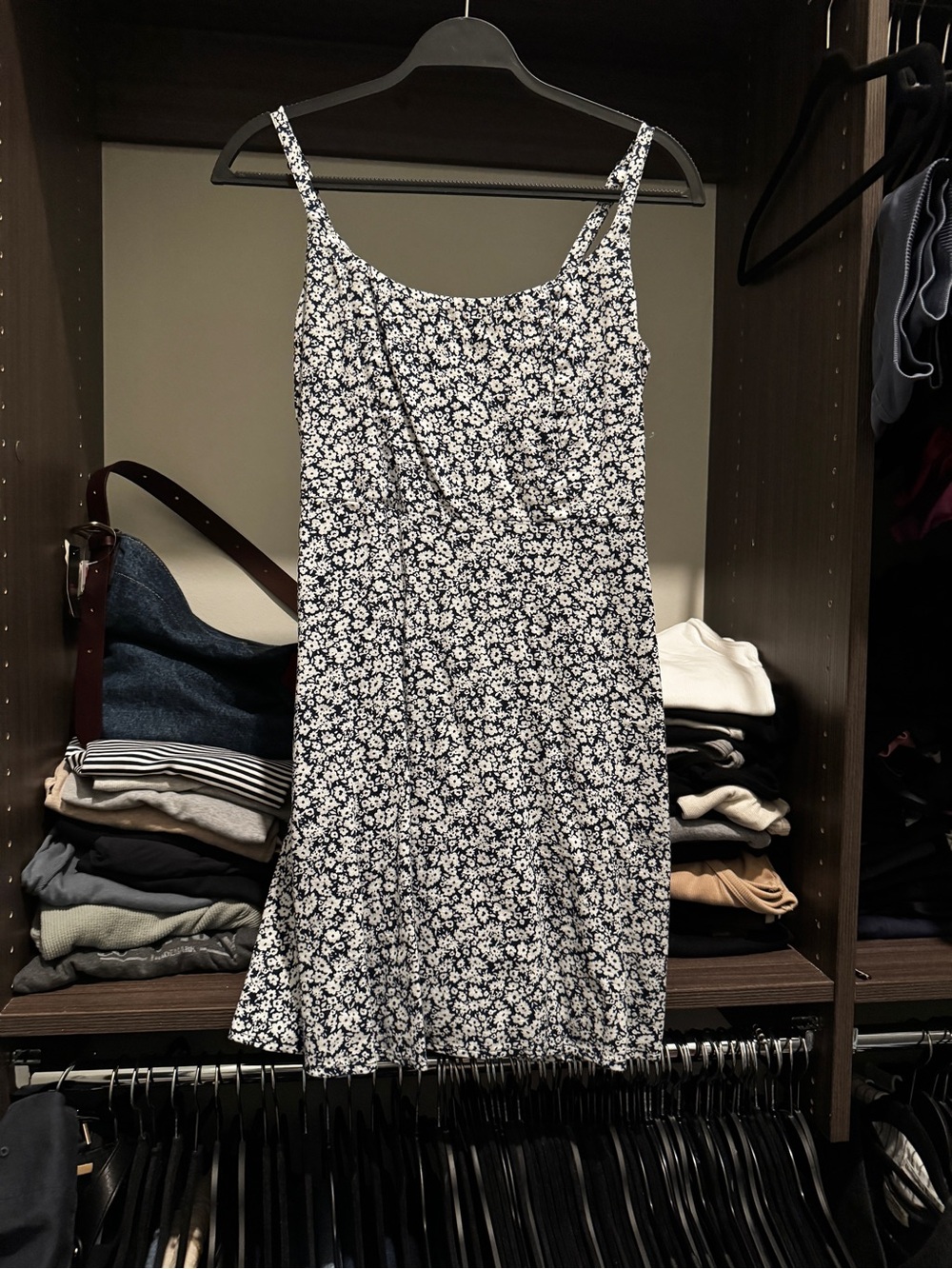 Old Navy Navy and White Floral Spaghetti Strap Mini Dress